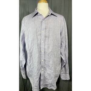 Black Brown 1826 Shirt Mens Large‎ 100% Linen Periwinkle ButtonUp Lightweight
